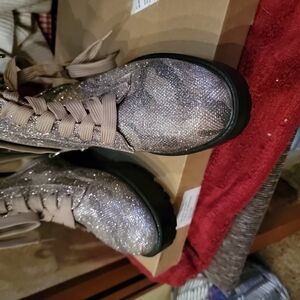 Glittery Lace-Up Ankle Boots